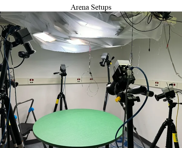 Physical arena setup with six cameras